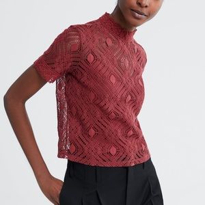 Crochet Lace High Collar Shirt w/ Lining